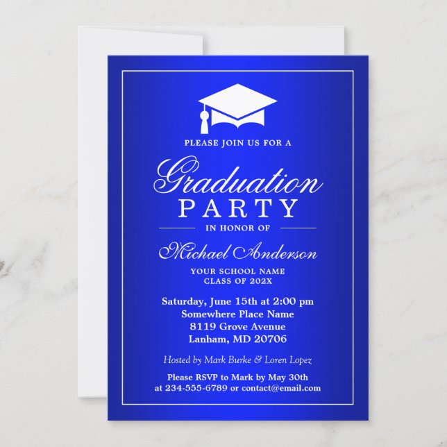 Stunning Royal Blue Gradient Graduate Graduation Invitation (Front)