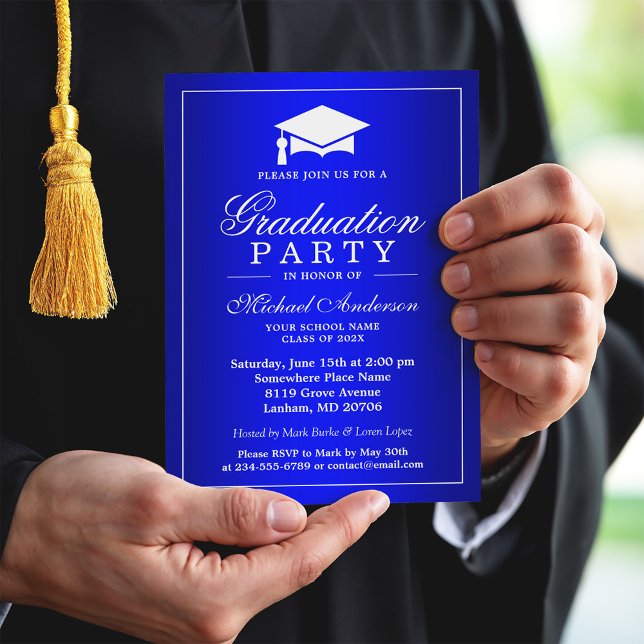 Stunning Royal Blue Gradient Graduate Graduation Invitation (Creator Uploaded)