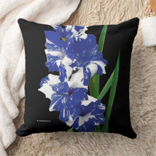 Stunning Royal Blue & White Gladiolus Sword Lilies Throw Pillow