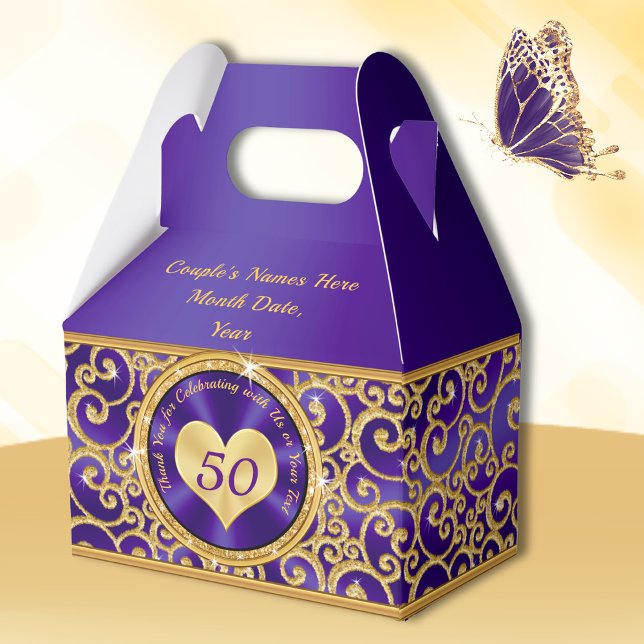 Stunning Royal Purple and Gold 50th Anniversary Favor Boxes (Purple and Gold, 50th anniversary party ideas for parents. 50th wedding anniversary favor boxes.)