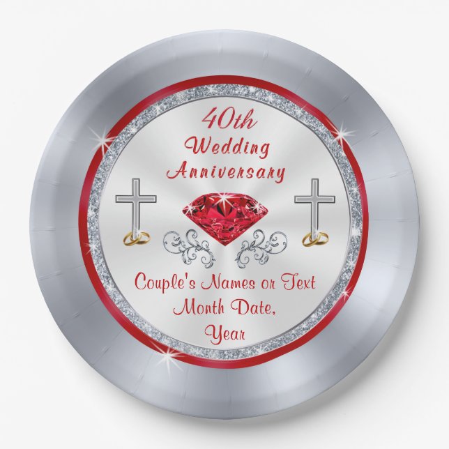 Stunning Ruby 40th Wedding Anniversary Ideas Paper Plates (Front)
