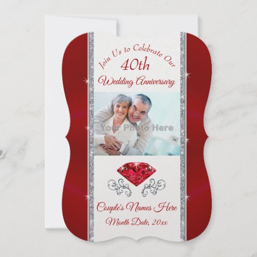 Stunning Ruby 40th Wedding Anniversary Invitations