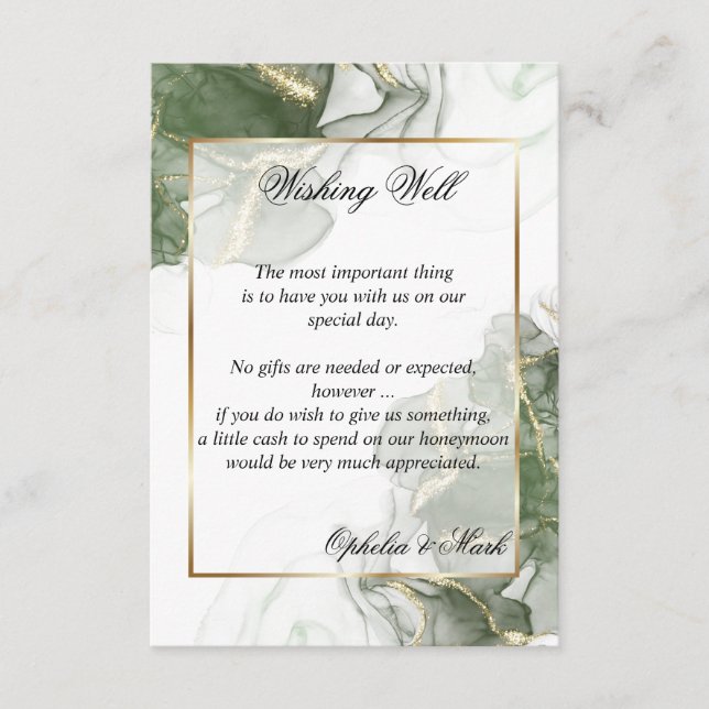 Stunning Sage Green and Gold Wishing Well  Enclosure Card (Front)