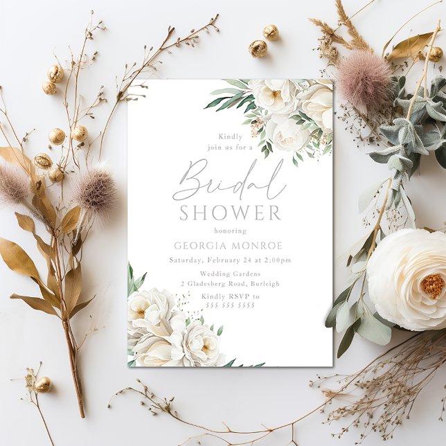 Stunning Sage Leaf & White Floral Bridal Shower Invitation (Creator Uploaded)
