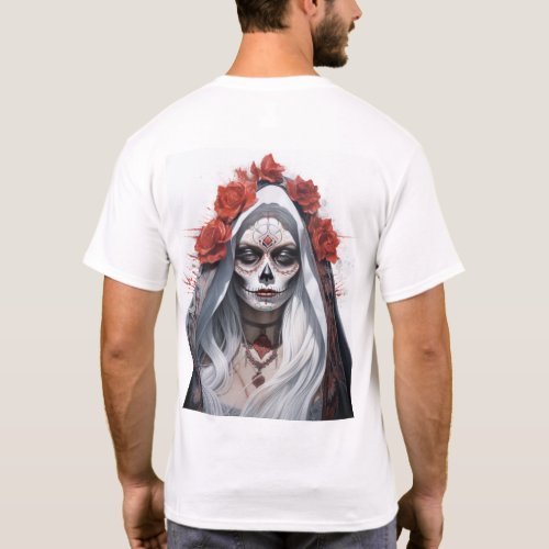 Stunning Santa Muerte Portrait Dia de los Muertos  T_Shirt