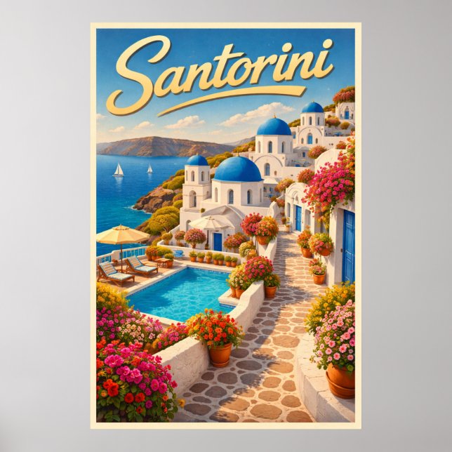 Stunning Santorini - Vintage Travel Poster (Front)
