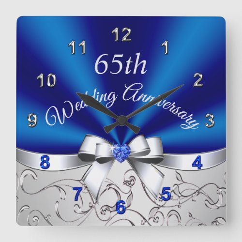 Stunning Sapphire Blue 65 Year Anniversary Gift Square Wall Clock