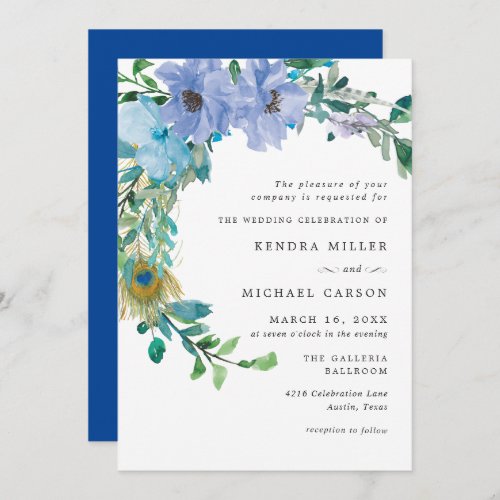 Stunning Sapphire Blue Floral Wedding Invitation