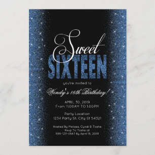Stunning Sapphire Blue Sweet 16 Party Invitations