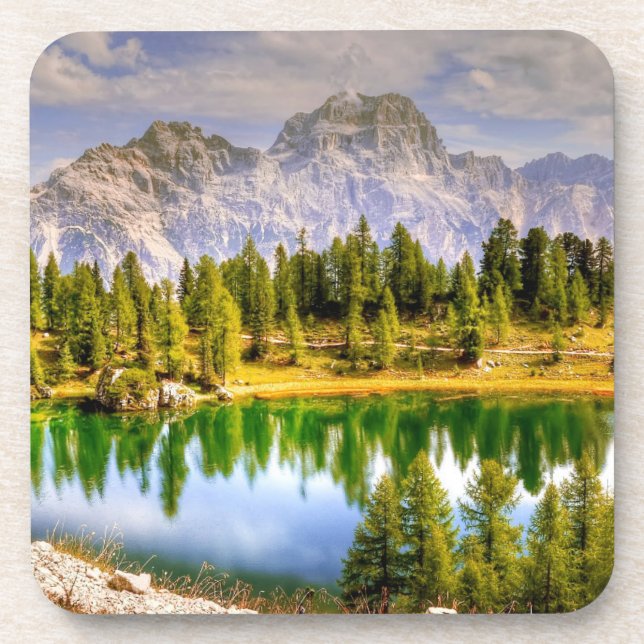 Stunning Scenic View of Dolomite Mountains Italy Beverage Coaster (Front)
