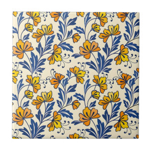 Stunning Seamless Pattern of Flowers and Leaves Ceramic Tile