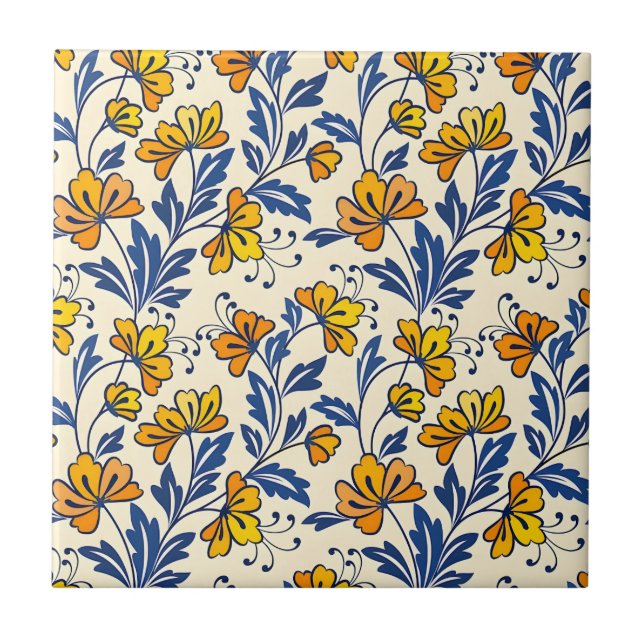 Stunning Seamless Pattern of Flowers and Leaves Ceramic Tile (Front)