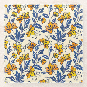 Stunning Seamless Pattern of Flowers and Leaves Glass Coaster