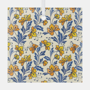 Stunning Seamless Pattern of Flowers and Leaves Glass Ornament