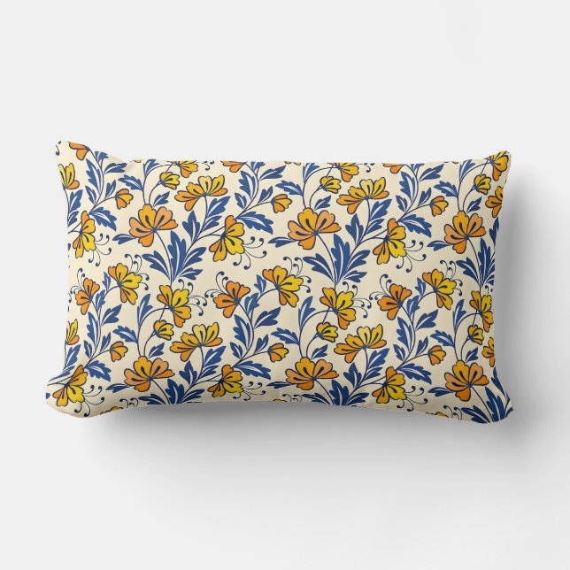 Stunning Seamless Pattern of Flowers and Leaves Lumbar Pillow (Front)