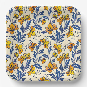 Stunning Seamless Pattern of Flowers and Leaves Paper Plates