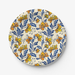 Stunning Seamless Pattern of Flowers and Leaves Paper Plates
