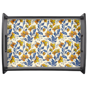 Stunning Seamless Pattern of Flowers and Leaves Serving Tray