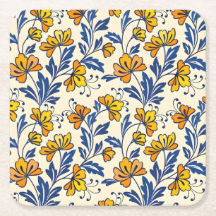 Stunning Seamless Pattern of Flowers and Leaves Square Paper Coaster