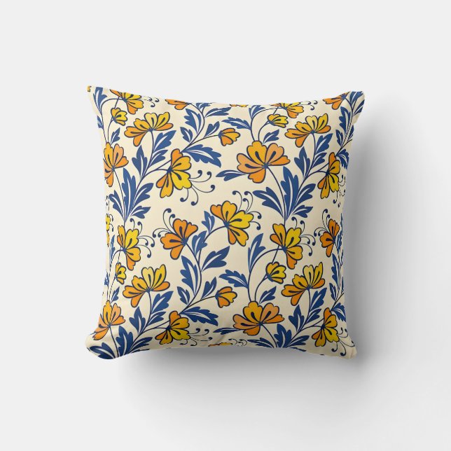 Stunning Seamless Pattern of Flowers and Leaves Throw Pillow (Front)