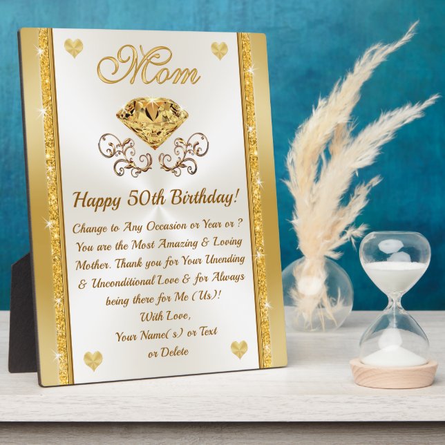 Stunning, Sentimental 50th Birthday Gifts for Mom  Plaque (Side)