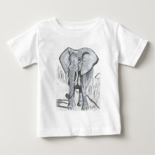 Stunning shades of gray hand drawn elephant design baby T_Shirt