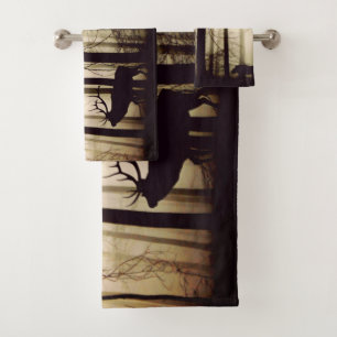 Stunning silhouette of stag bath towel set
