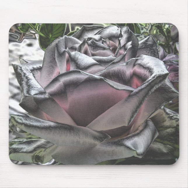 Stunning silver and pink rose mousepad (Front)