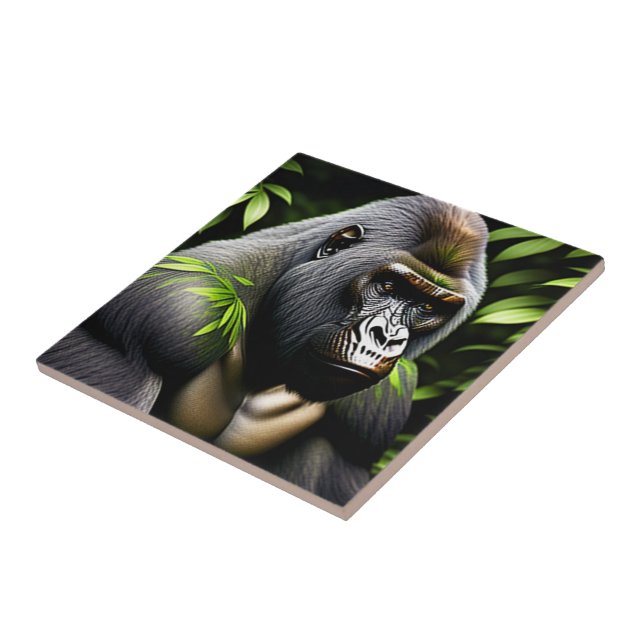 Stunning Silver Back Gorilla - Jungle King Ceramic Tile (Side)