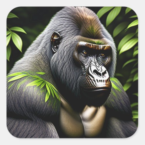 Stunning Silver Back Gorilla _ Jungle King Square Sticker