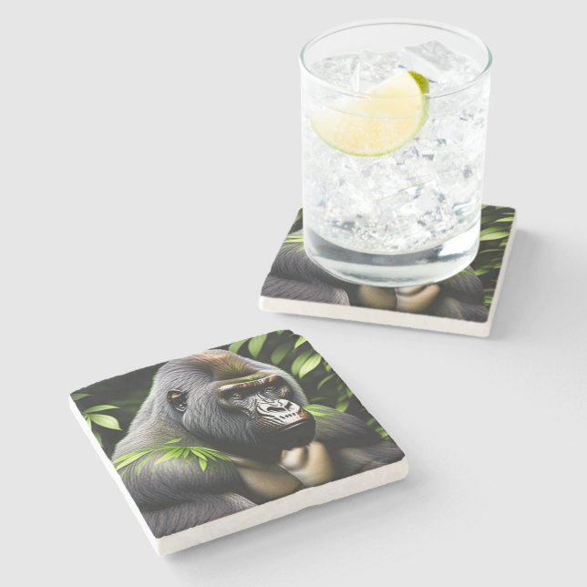 Stunning Silver Back Gorilla - Jungle King Stone Coaster (Side)