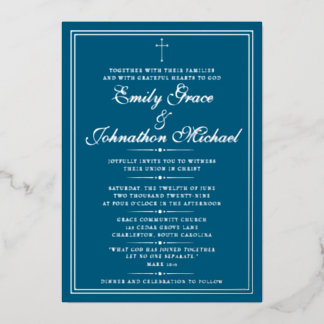 Stunning Silver Foil Christian Minimalist Wedding Invitation