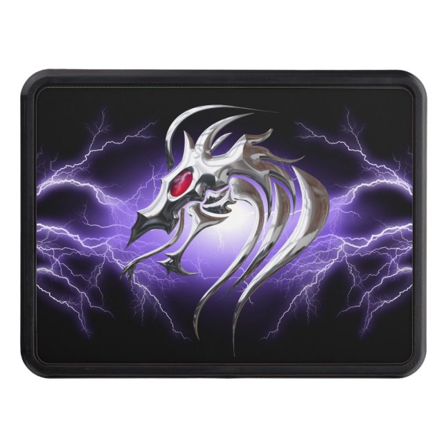 Stunning Silver Green Dragon Head Black Lightning Hitch Cover (Front)