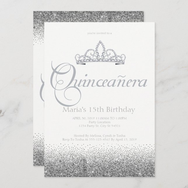 Stunning Silver Quinceañera Invitations (Front/Back)