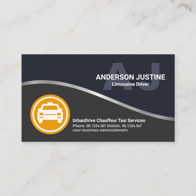 Stunning Silver Wave Monogram Initials Limousine Business Card (Front)