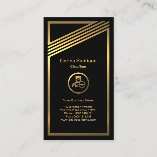 Stunning Slanting Gold Stripes Frame Chauffeur Business Card (Front)