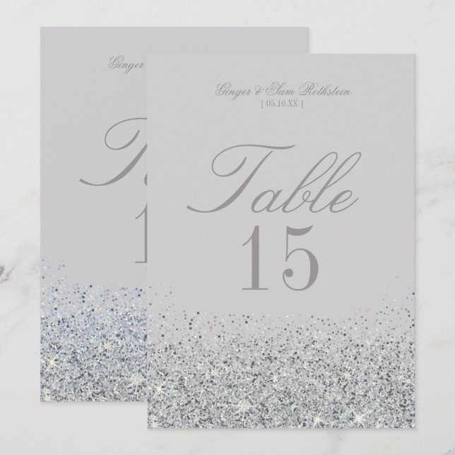 Stunning Sliver Glitter Wedding Table Number Cards (Front/Back)
