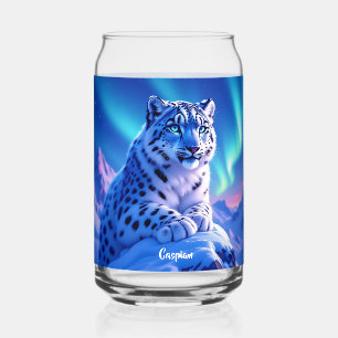 Stunning Snow Leopard on Mountain Rock Can Glass