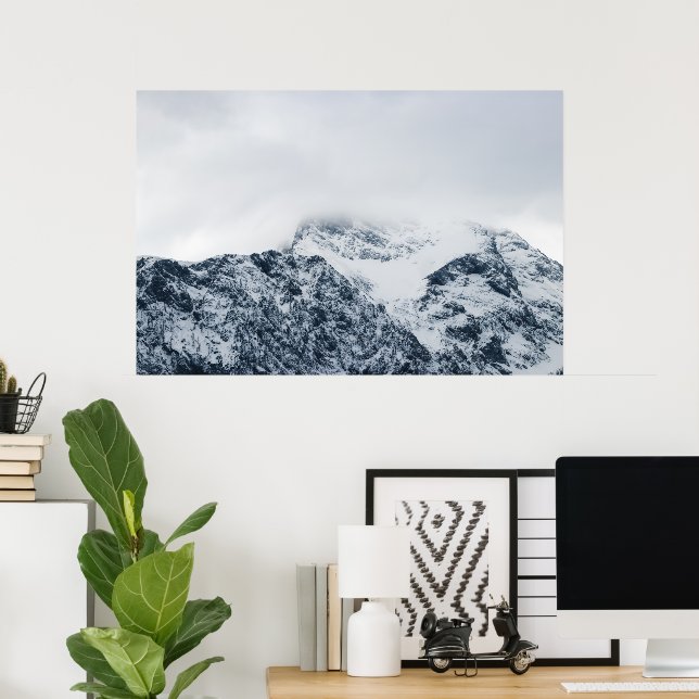 Stunning snowy mountains covered by clouds poster (Home Office)