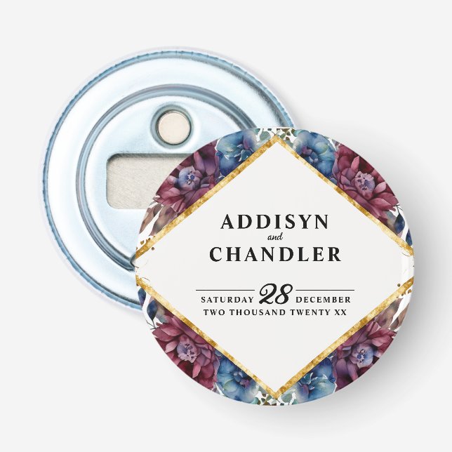 Stunning Sophistication Jewel-Toned Peony Wedding Bottle Opener (Front)