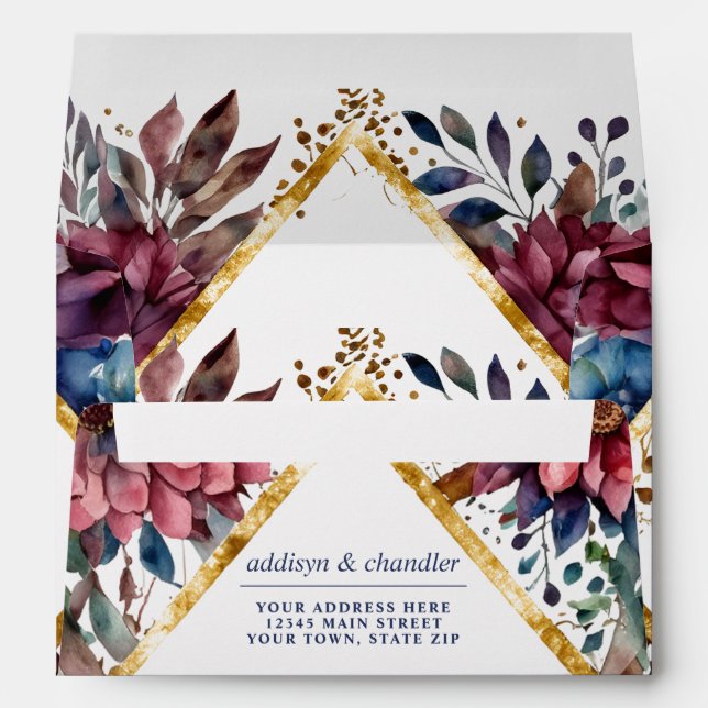Stunning Sophistication Jewel-Toned Peony Wedding Envelope (Back (Bottom))