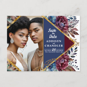 Stunning Sophistication Jewel-Toned Peony Wedding Holiday Postcard