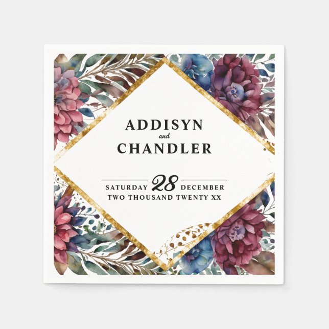 Stunning Sophistication Jewel-Toned Peony Wedding Napkins (Front)
