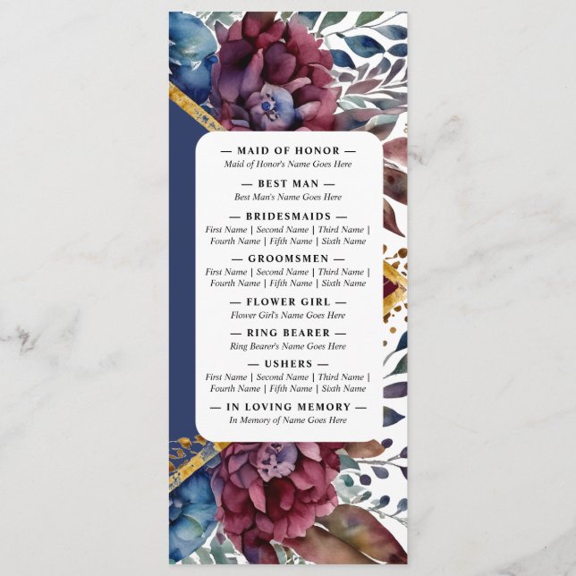 Stunning Sophistication Jewel-Toned Peony Wedding Program (Back)