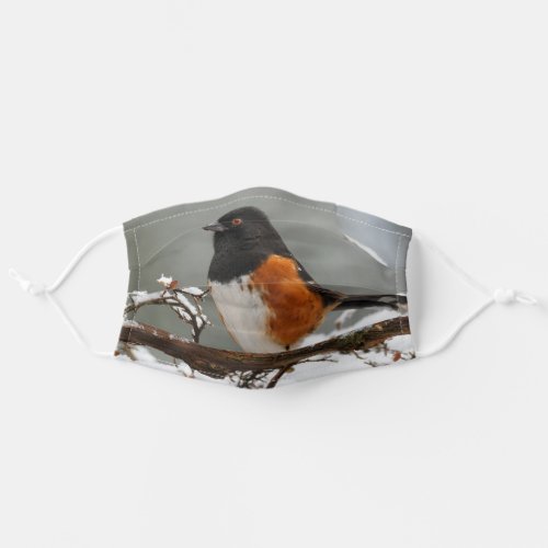 Stunning Spotted Towhee Songbird on Snowy Branch Adult Cloth Face Mask