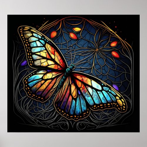 Stunning Stained Glass Butterfly Poster Colorful  Poster