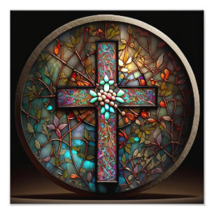 Stunning Stained Glass Cross Photo Print