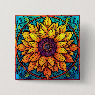 Stunning Stained Glass Flowers Sunflower Button