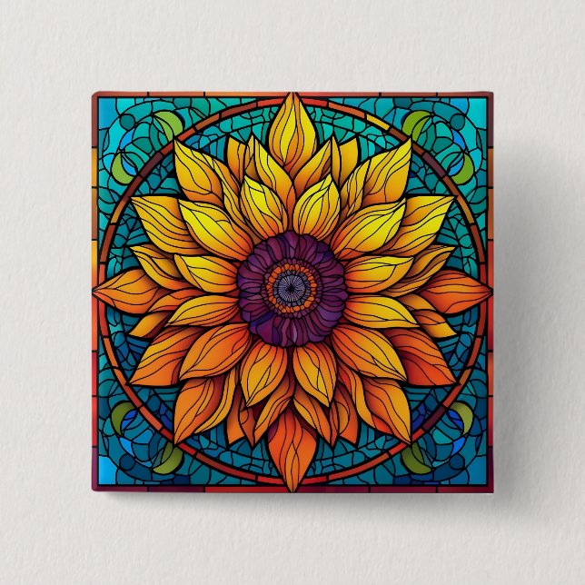 Stunning Stained Glass Flowers Sunflower Button (Front)