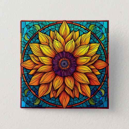 Stunning Stained Glass Flowers Sunflower Button